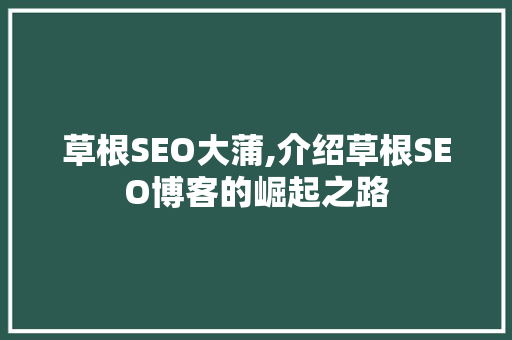 草根SEO大蒲,介绍草根SEO博客的崛起之路