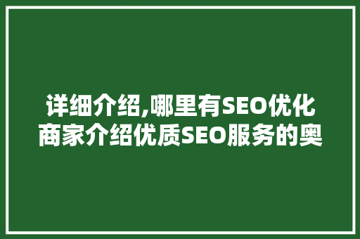 详细介绍,哪里有SEO优化商家介绍优质SEO服务的奥秘