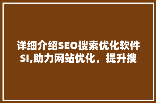 详细介绍SEO搜索优化软件SI,助力网站优化，提升搜索引擎排名