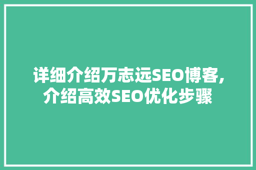 详细介绍万志远SEO博客,介绍高效SEO优化步骤
