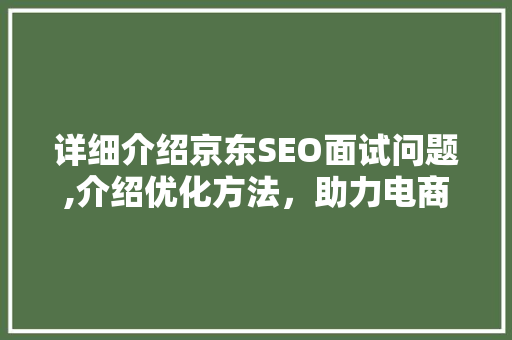 详细介绍京东SEO面试问题,介绍优化方法，助力电商腾飞
