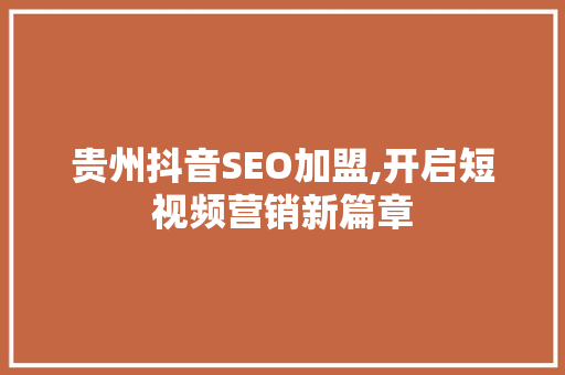贵州抖音SEO加盟,开启短视频营销新篇章