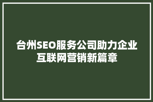 台州SEO服务公司助力企业互联网营销新篇章