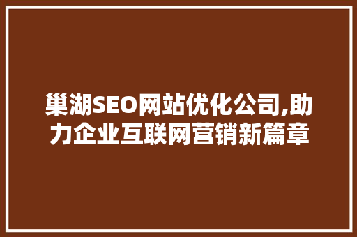 巢湖SEO网站优化公司,助力企业互联网营销新篇章