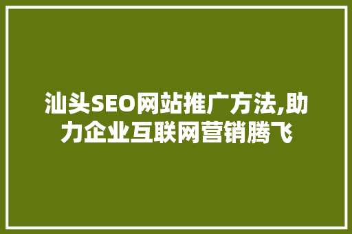 汕头SEO网站推广方法,助力企业互联网营销腾飞