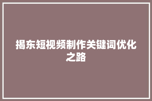 揭东短视频制作关键词优化之路