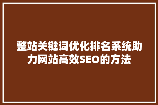 整站关键词优化排名系统助力网站高效SEO的方法