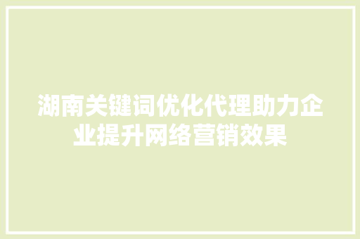 湖南关键词优化代理助力企业提升网络营销效果