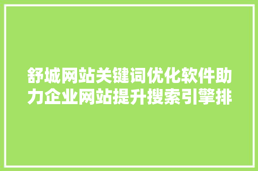 舒城网站关键词优化软件助力企业网站提升搜索引擎排名，抢占市场先机