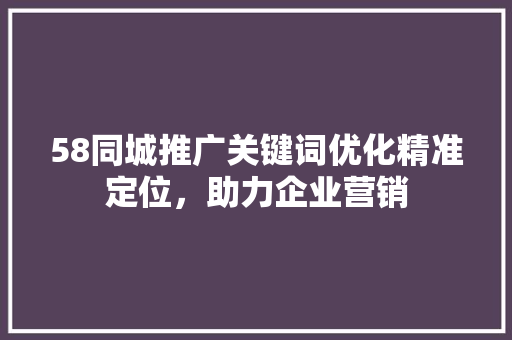58同城推广关键词优化精准定位，助力企业营销