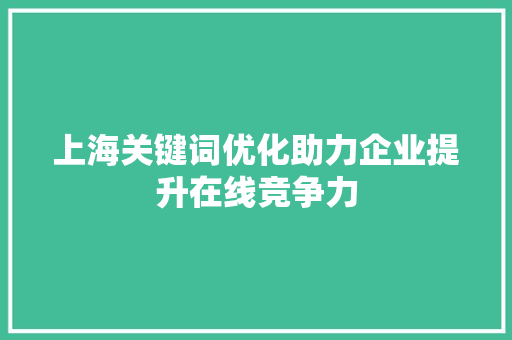 上海关键词优化助力企业提升在线竞争力