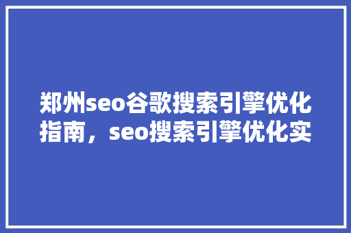 郑州seo谷歌搜索引擎优化指南，seo搜索引擎优化实战