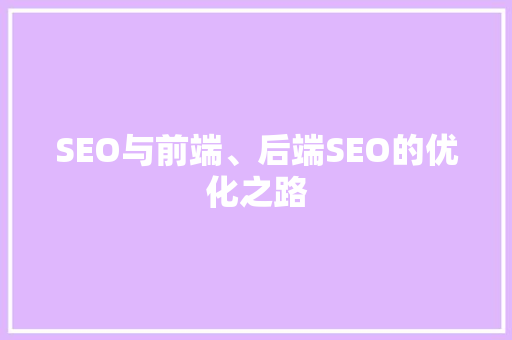 SEO与前端、后端SEO的优化之路
