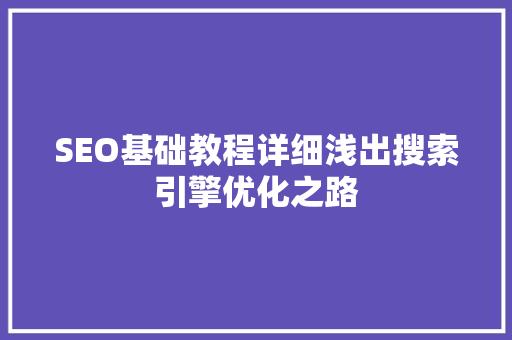 SEO基础教程详细浅出搜索引擎优化之路