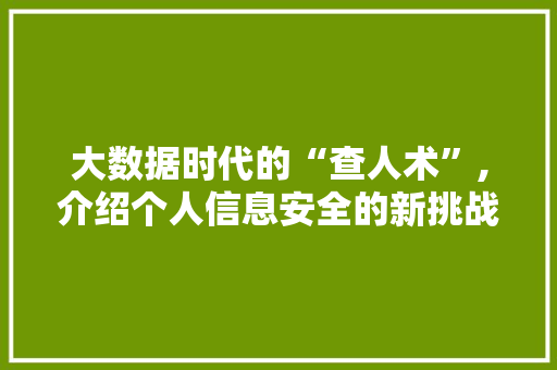 大数据时代的“查人术”,介绍个人信息安全的新挑战 缓存Redis