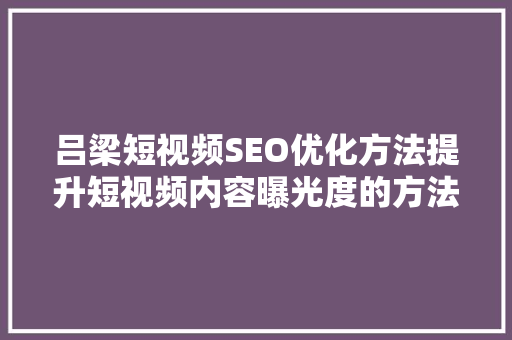 吕梁短视频SEO优化方法提升短视频内容曝光度的方法