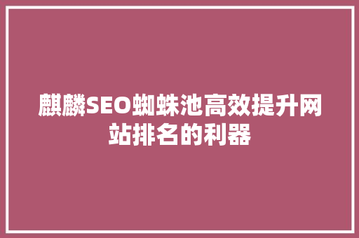 麒麟SEO蜘蛛池高效提升网站排名的利器