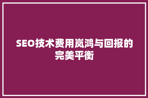 SEO技术费用岚鸿与回报的完美平衡