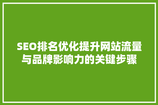 SEO排名优化提升网站流量与品牌影响力的关键步骤