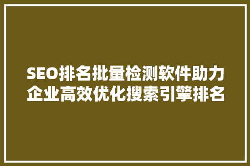 SEO排名批量检测软件助力企业高效优化搜索引擎排名