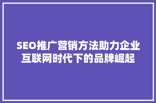 SEO推广营销方法助力企业互联网时代下的品牌崛起