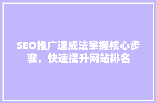 SEO推广速成法掌握核心步骤，快速提升网站排名