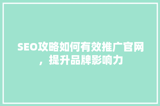 SEO攻略如何有效推广官网，提升品牌影响力