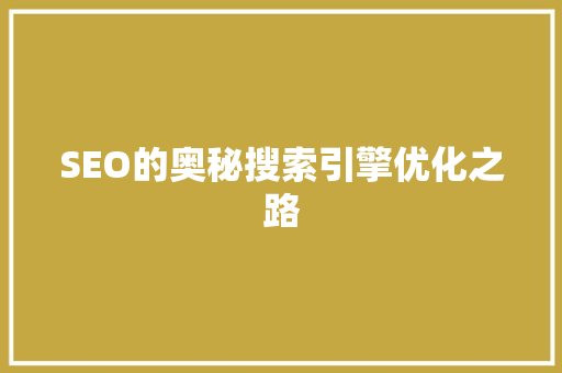 SEO的奥秘搜索引擎优化之路