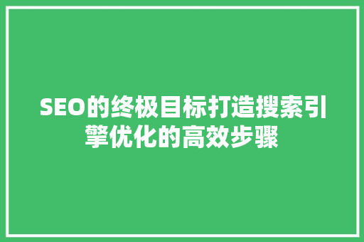 SEO的终极目标打造搜索引擎优化的高效步骤