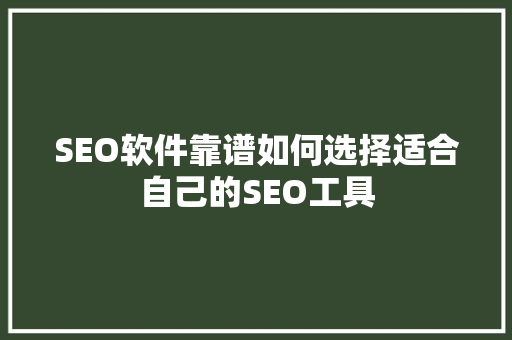 SEO软件靠谱如何选择适合自己的SEO工具