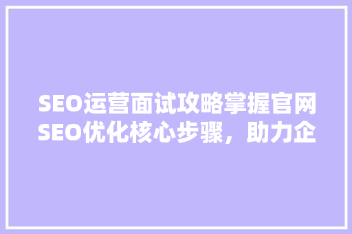 SEO运营面试攻略掌握官网SEO优化核心步骤，助力企业提升品牌影响力