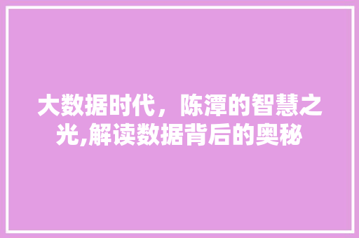 大数据时代，陈潭的智慧之光,解读数据背后的奥秘 MySQL
