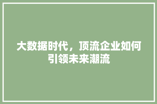 大数据时代，顶流企业如何引领未来潮流 后端技术