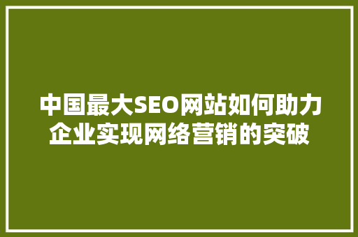 中国最大SEO网站如何助力企业实现网络营销的突破