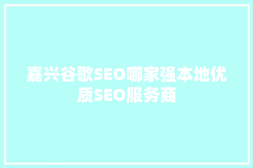嘉兴谷歌SEO哪家强本地优质SEO服务商