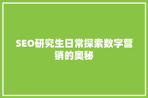 SEO研究生日常探索数字营销的奥秘