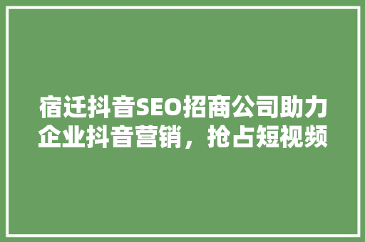 宿迁抖音SEO招商公司助力企业抖音营销，抢占短视频流量高地