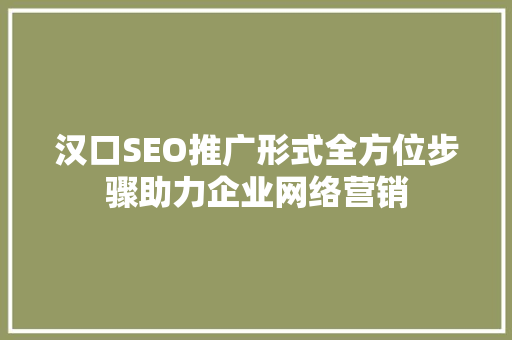 汉口SEO推广形式全方位步骤助力企业网络营销