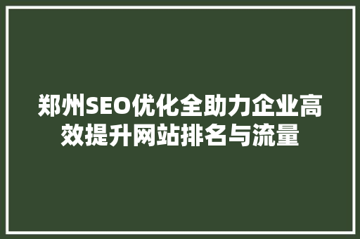 郑州SEO优化全助力企业高效提升网站排名与流量