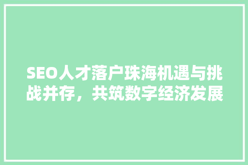 SEO人才落户珠海机遇与挑战并存，共筑数字经济发展新篇章