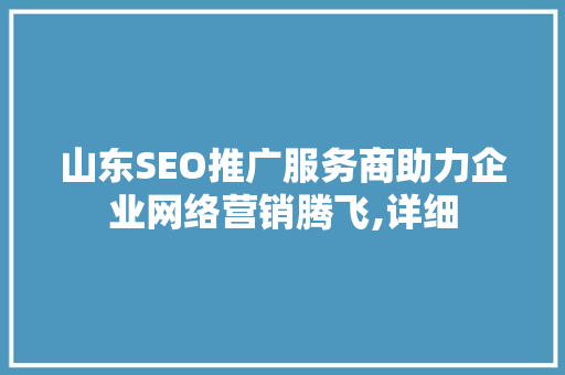 山东SEO推广服务商助力企业网络营销腾飞,详细