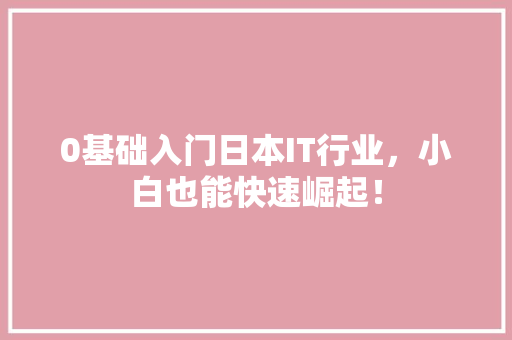 0基础入门日本IT行业，小白也能快速崛起！ 缓存Redis