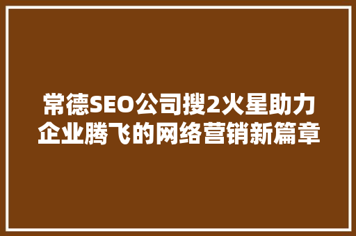 常德SEO公司搜2火星助力企业腾飞的网络营销新篇章