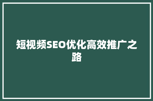 短视频SEO优化高效推广之路