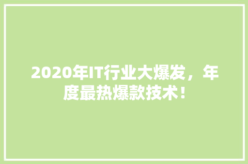 2020年IT行业大爆发，年度最热爆款技术！ 前端技术