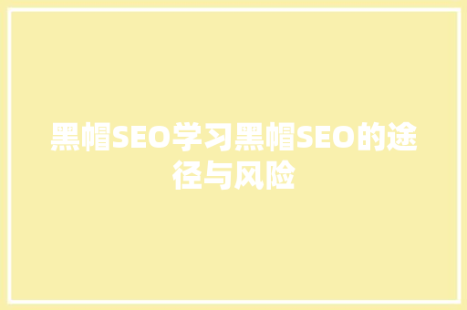 黑帽SEO学习黑帽SEO的途径与风险