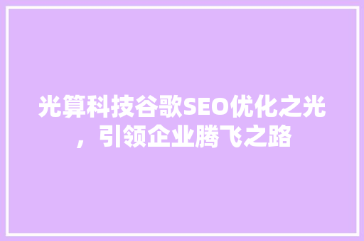 光算科技谷歌SEO优化之光，引领企业腾飞之路