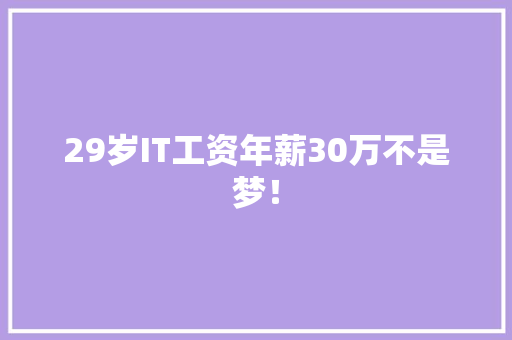 29岁IT工资年薪30万不是梦！ 后端技术