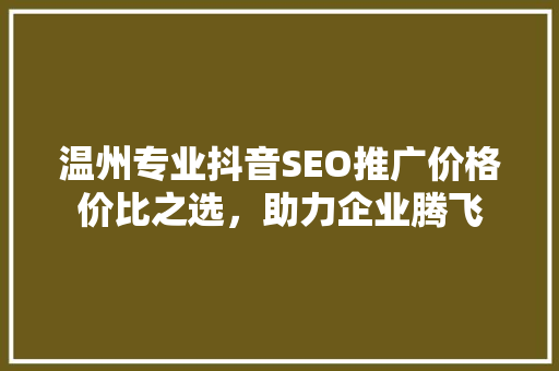 温州专业抖音SEO推广价格价比之选，助力企业腾飞