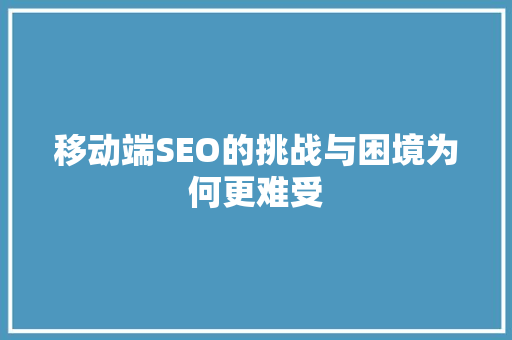 移动端SEO的挑战与困境为何更难受